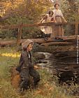 Harold Harvey Famous Paintings - Fishing By A Forest Stream